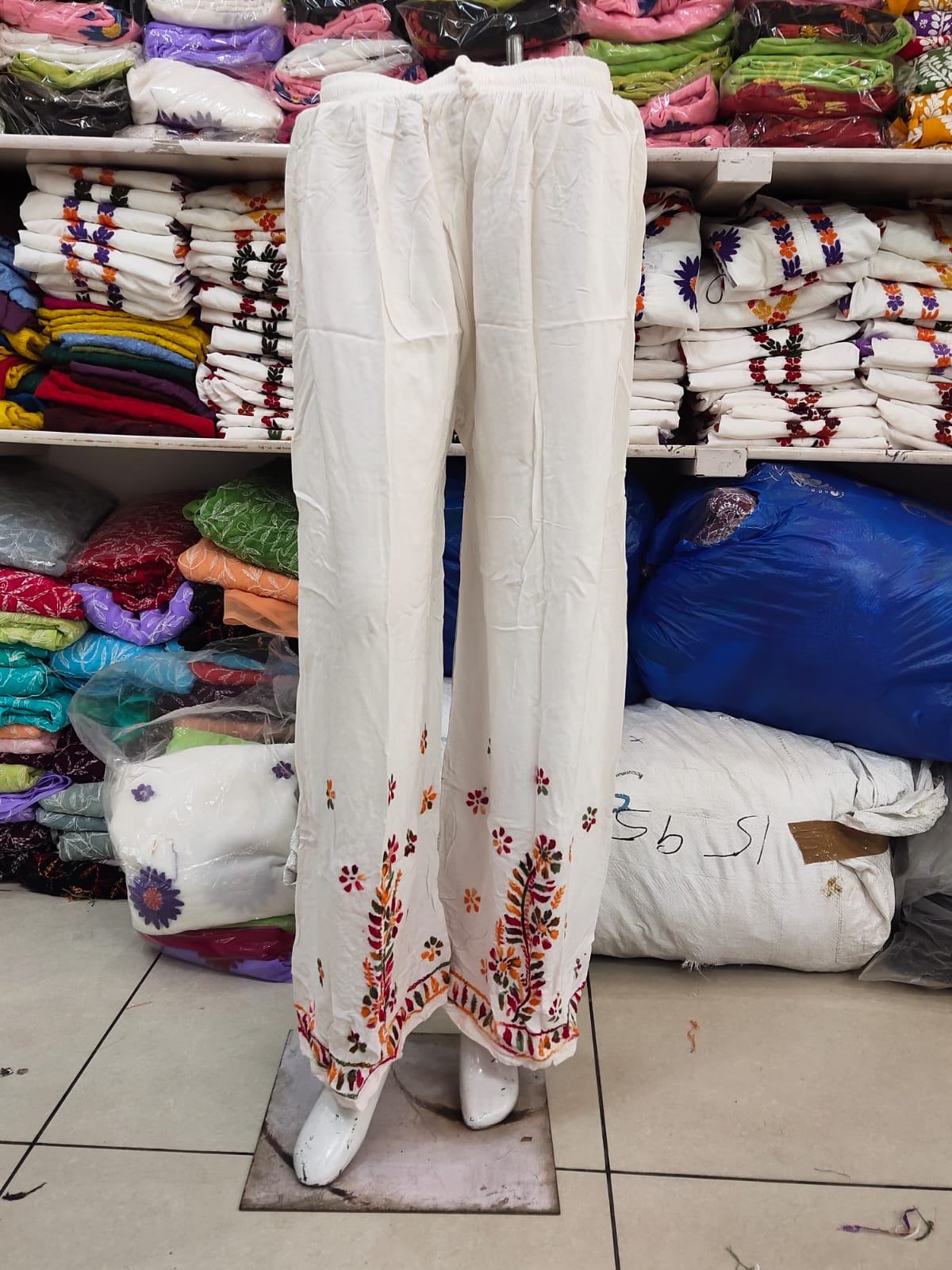 19CB White Multi Rayon Palazzo