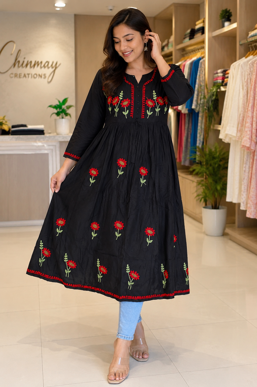Zeba Black Sunflower Modal Gown