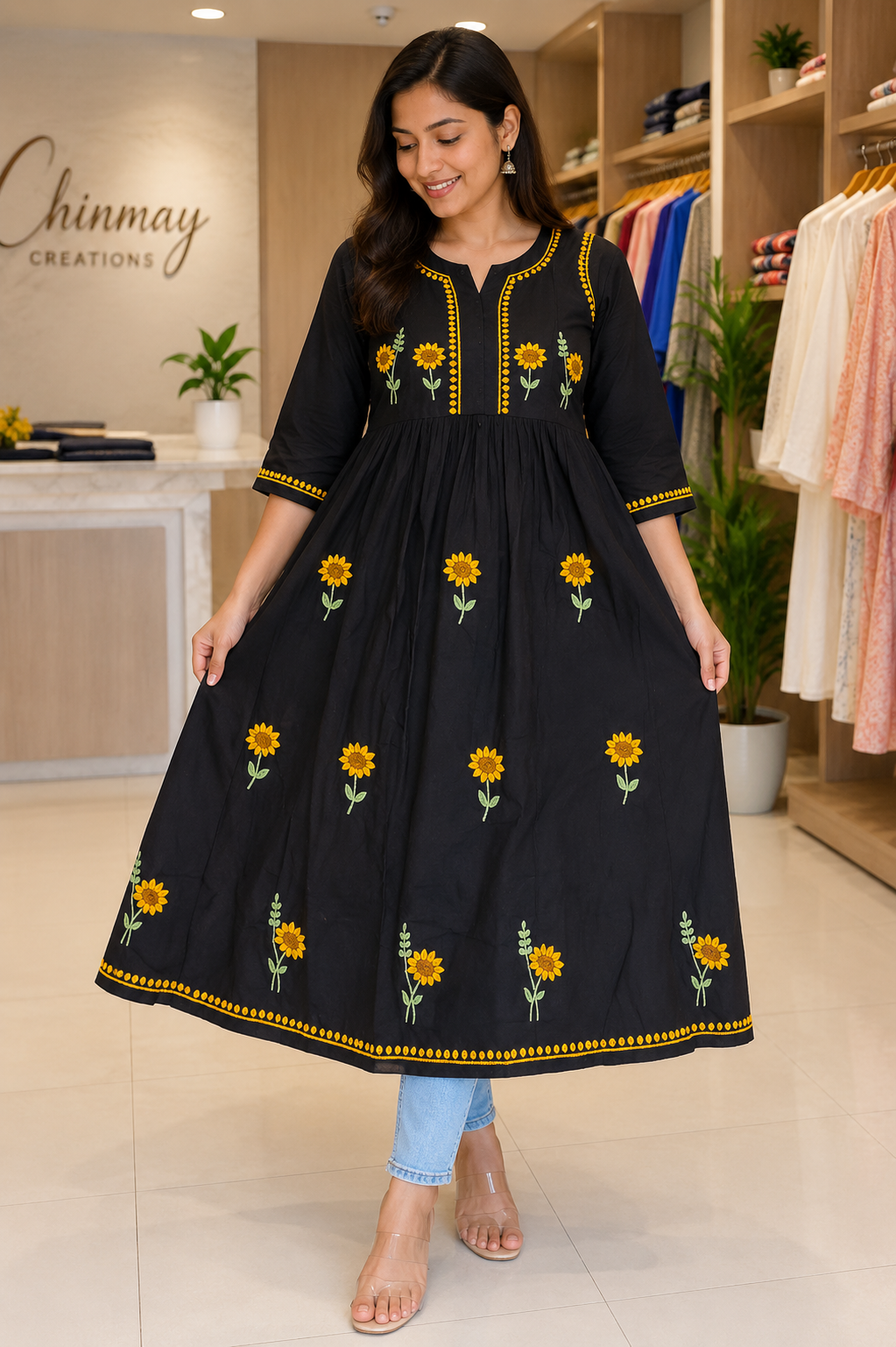 Zeba Black Sunflower Modal Gown