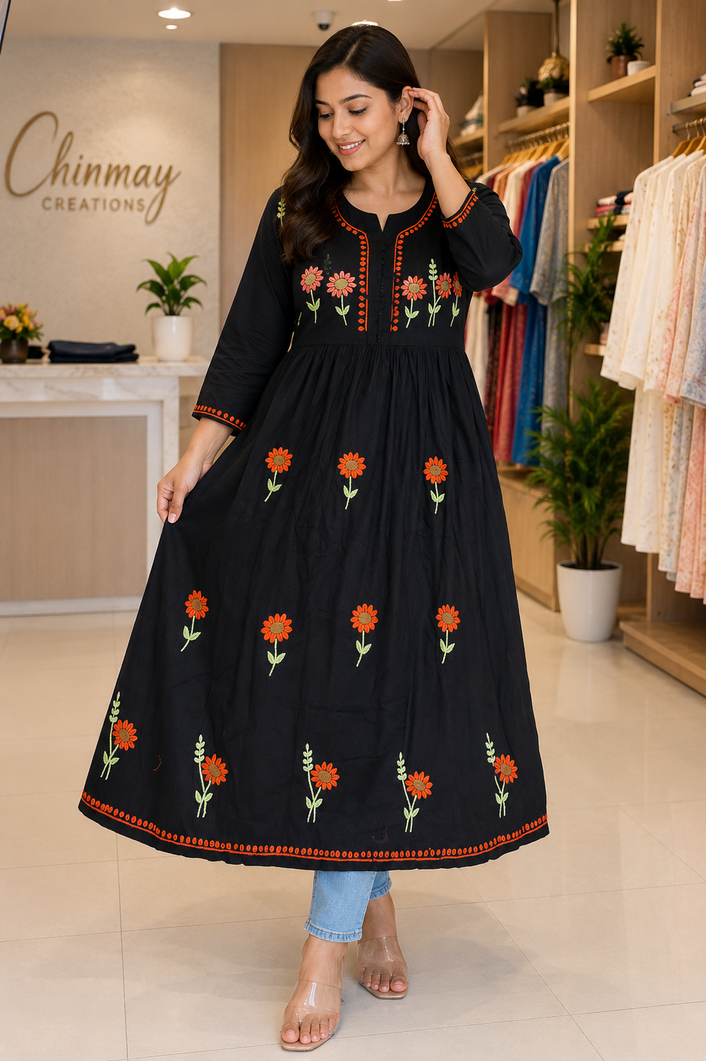 Zeba Black Sunflower Modal Gown