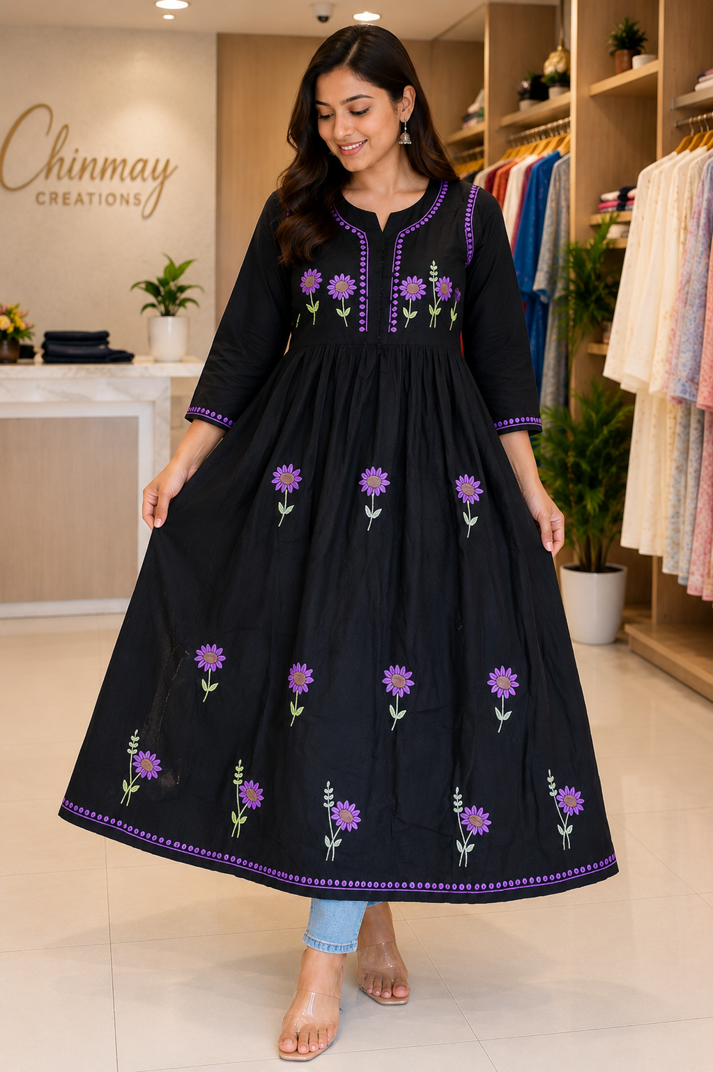 Zeba Black Sunflower Modal Gown