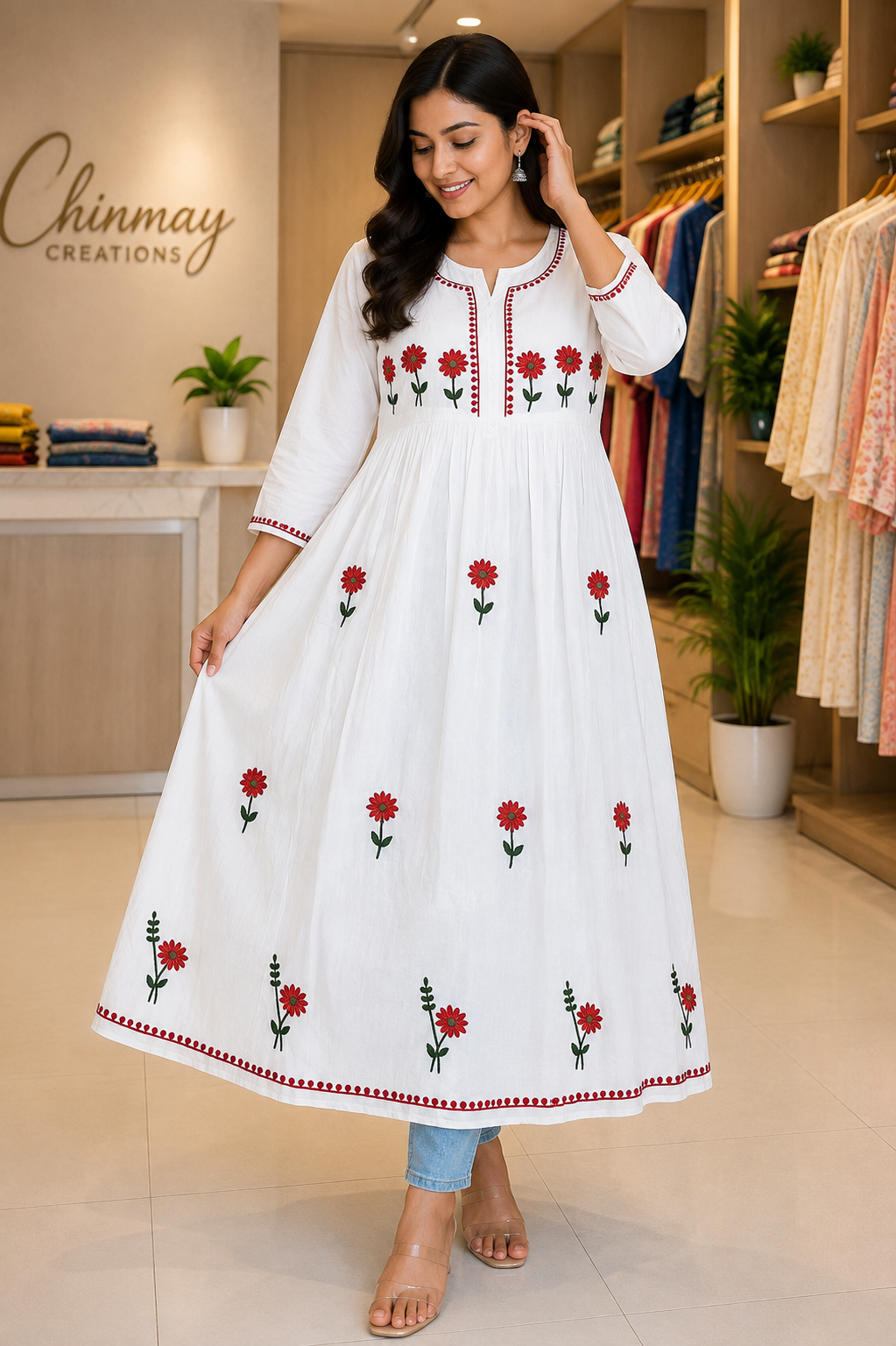 Zebaa White Sunflower Modal Gown