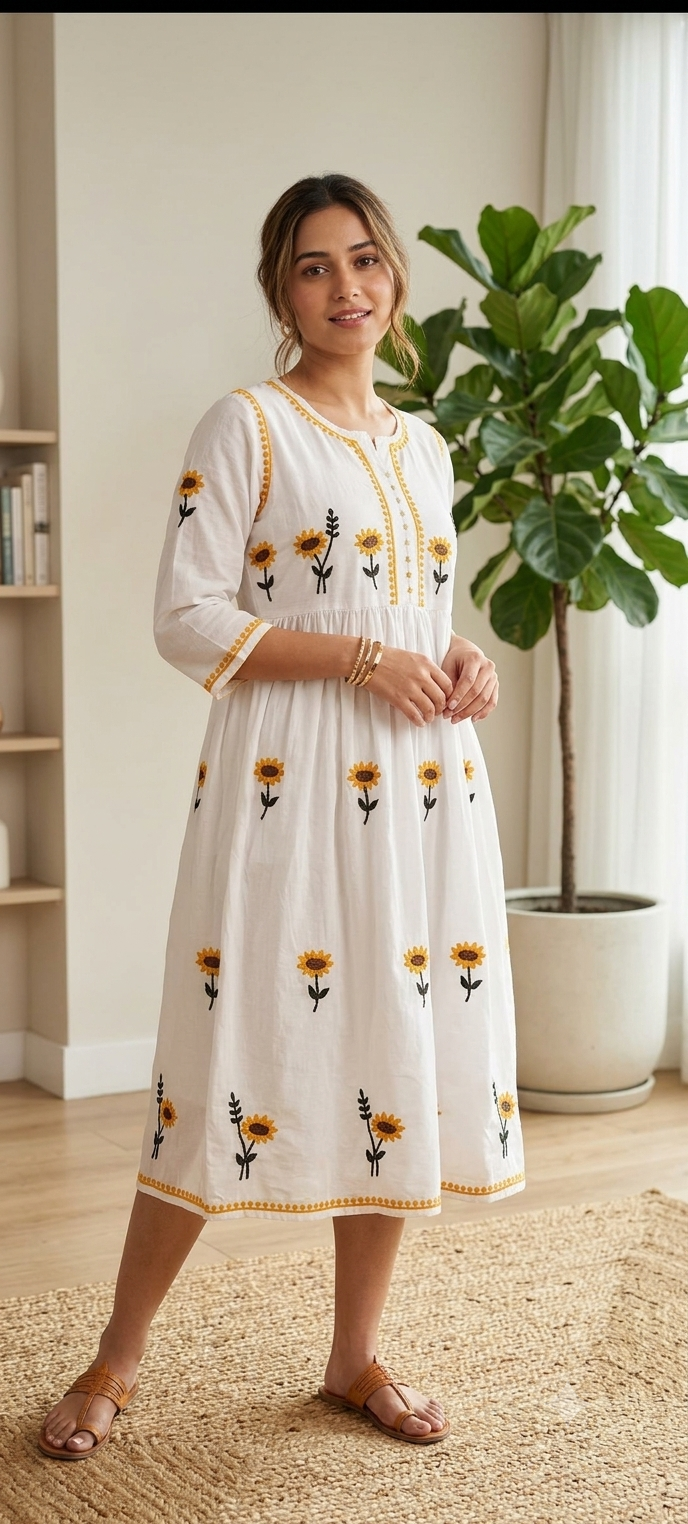 Zebaa White Sunflower Modal Gown
