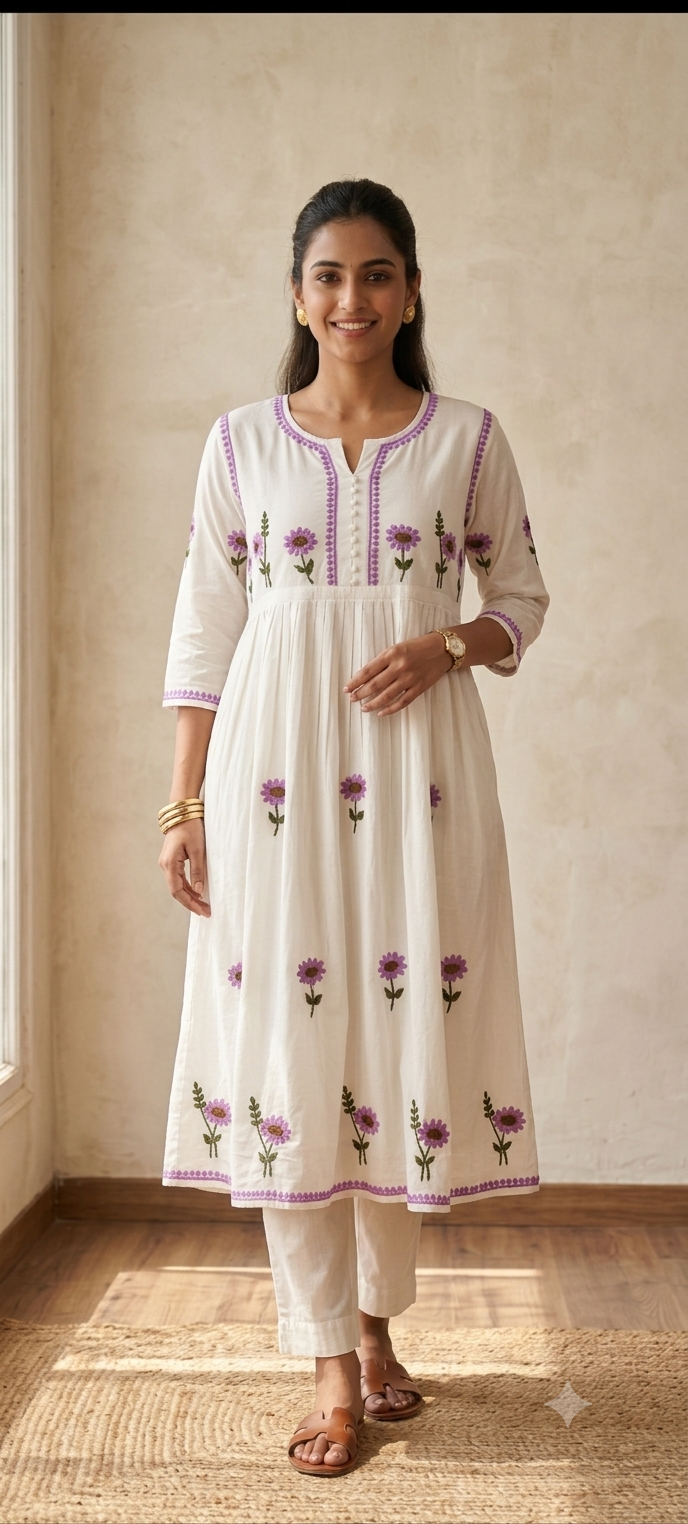 Zebaa White Sunflower Modal Gown