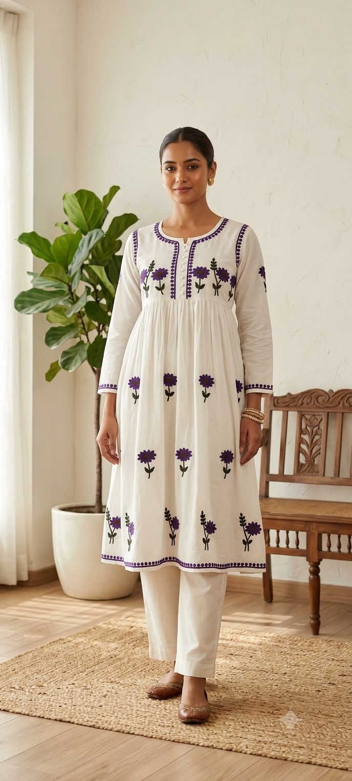 Zebaa White Sunflower Modal Gown