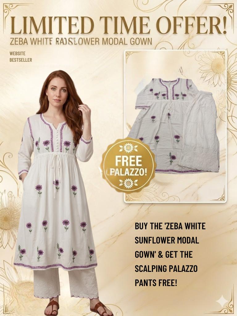 Zeba White Sunflower Modal Gown