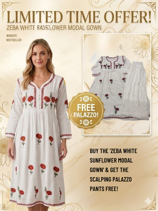 Zeba White Sunflower Modal Gown