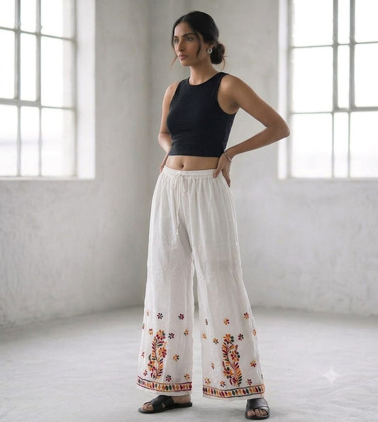 19CB White Multi Rayon Palazzo