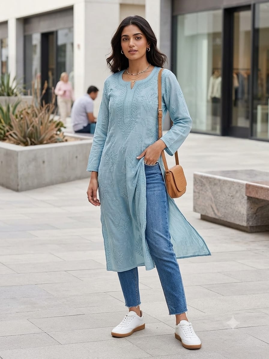 MUSLIN BAKHIYA WORK KURTI