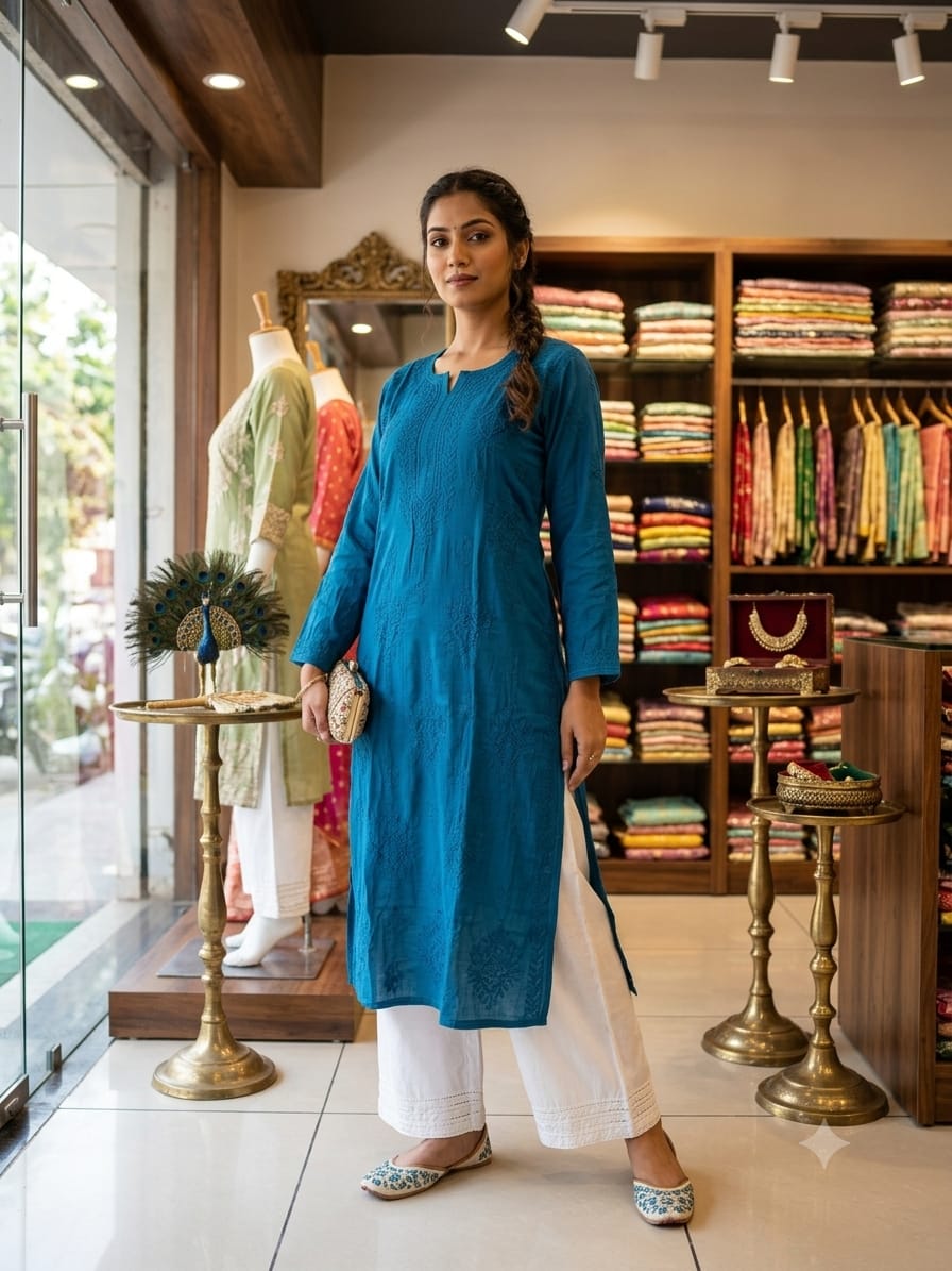 MUSLIN BAKHIYA WORK KURTI