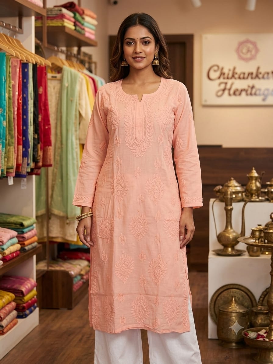 MUSLIN BAKHIYA WORK KURTI