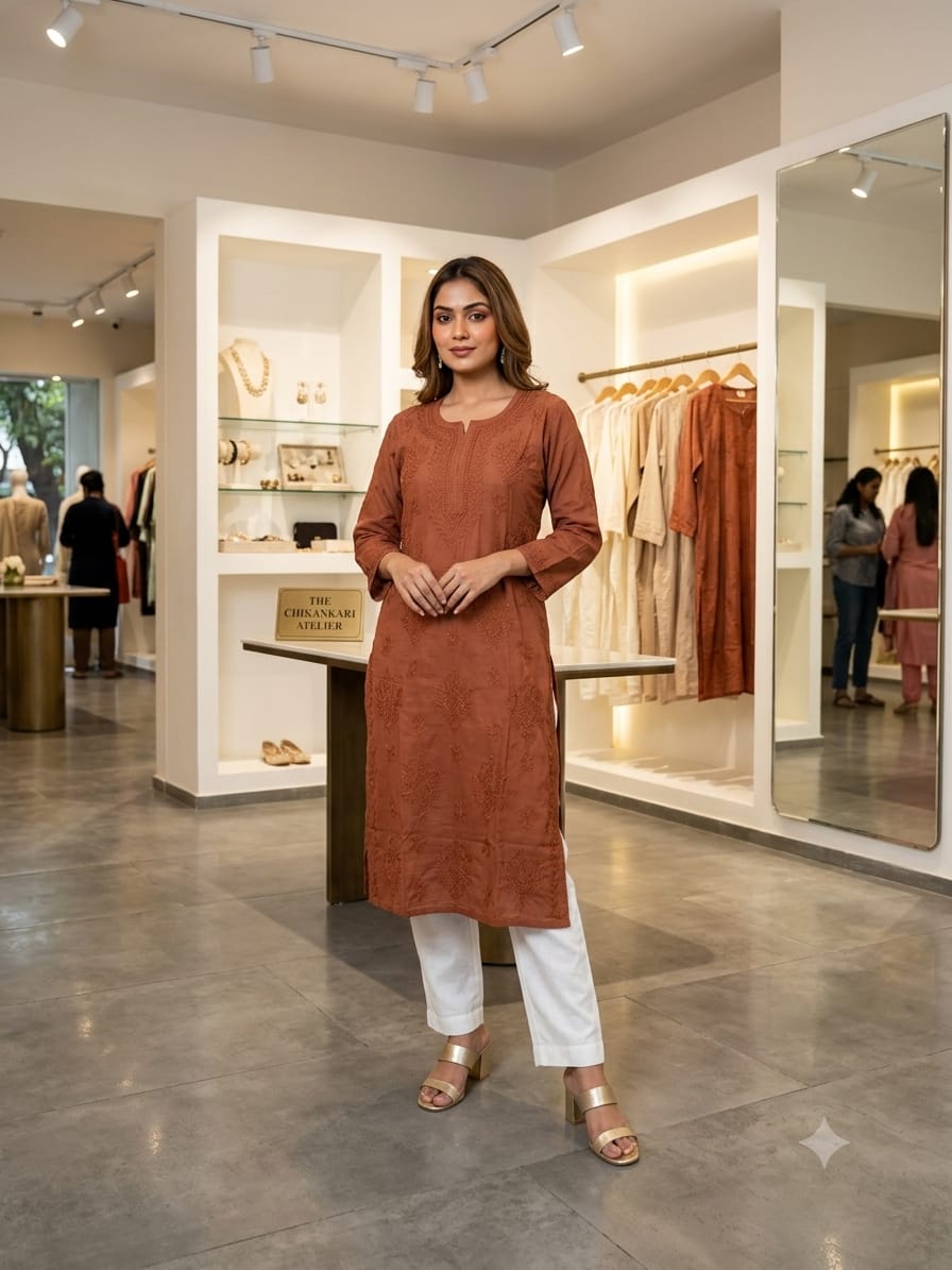 MUSLIN BAKHIYA WORK KURTI