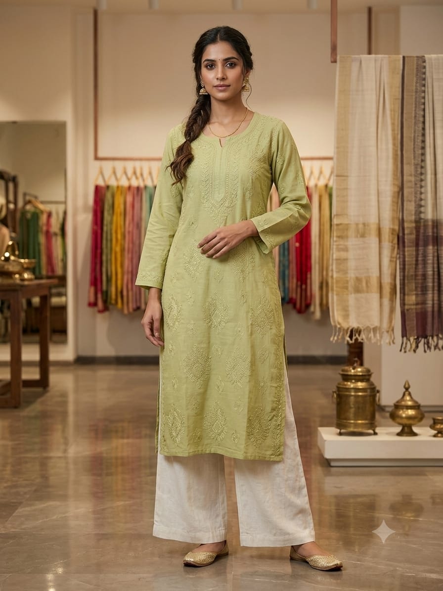 MUSLIN BAKHIYA WORK KURTI