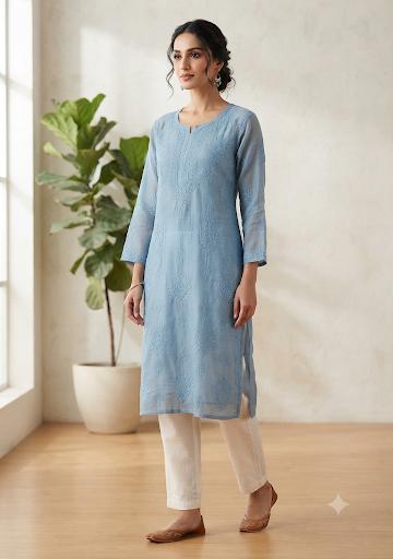 MUSLIN BAKHIYA WORK KURTI