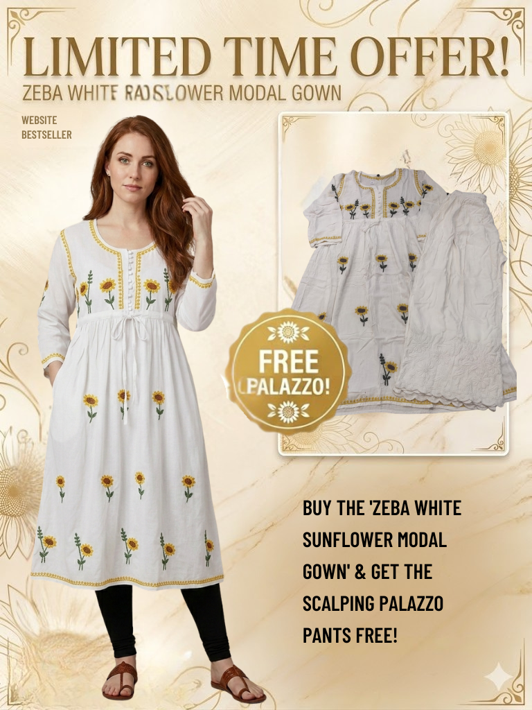 Zeba White Sunflower Modal Gown
