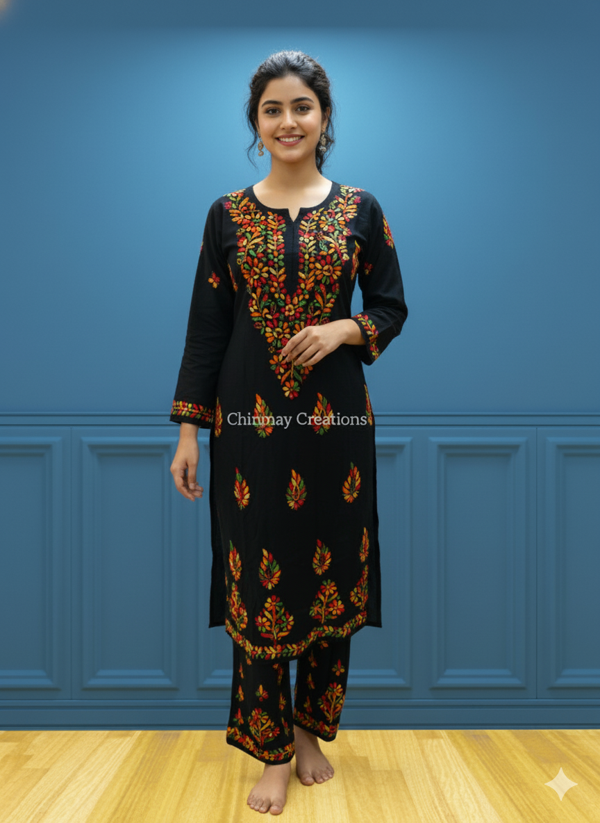 Suhana White/Black Rayon Set