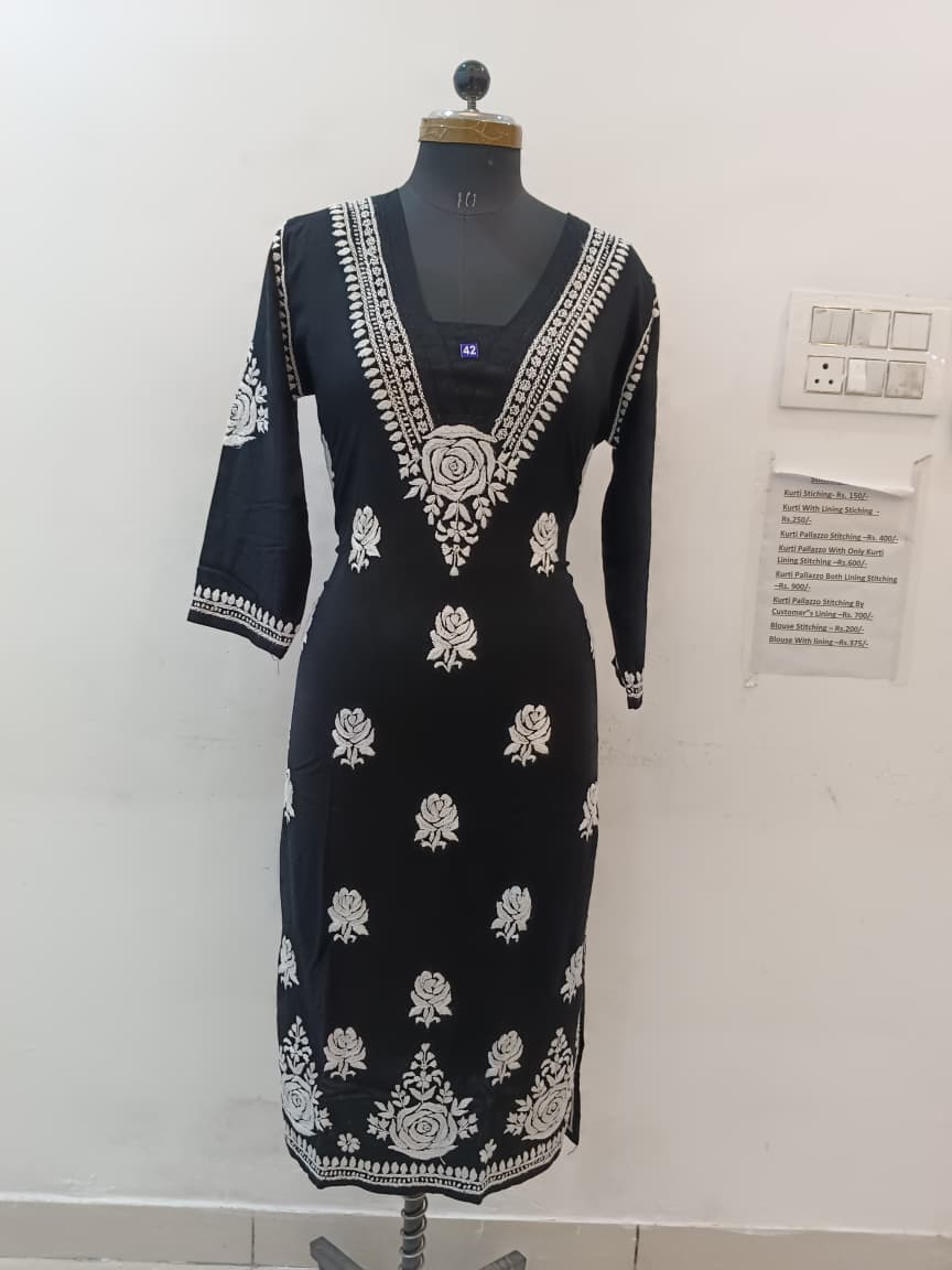 V-Neck Rose Rayon Kurti