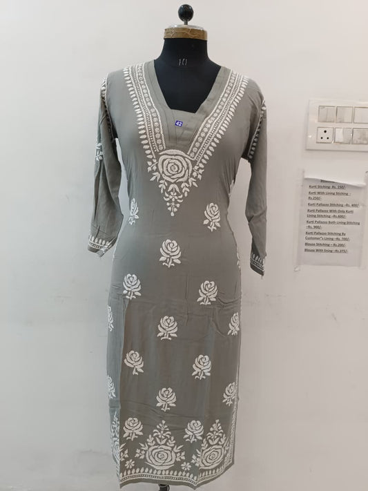 V-Neck Rose Rayon Kurti