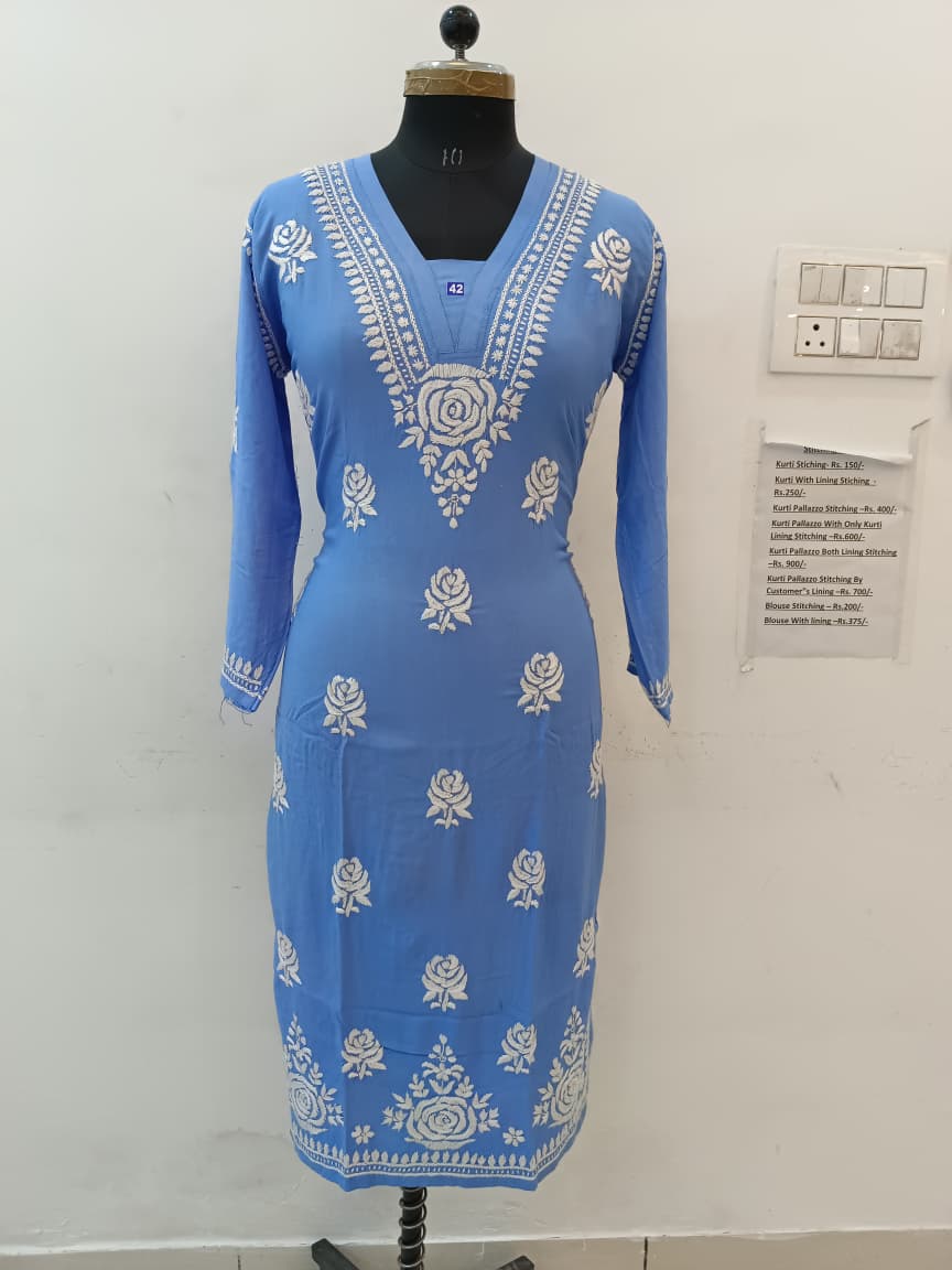 V-Neck Rose Rayon Kurti