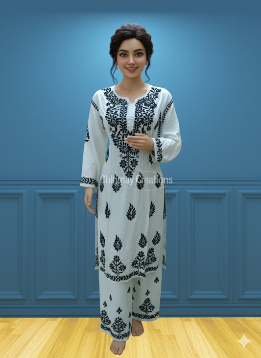 Suhana White/Black Rayon Set
