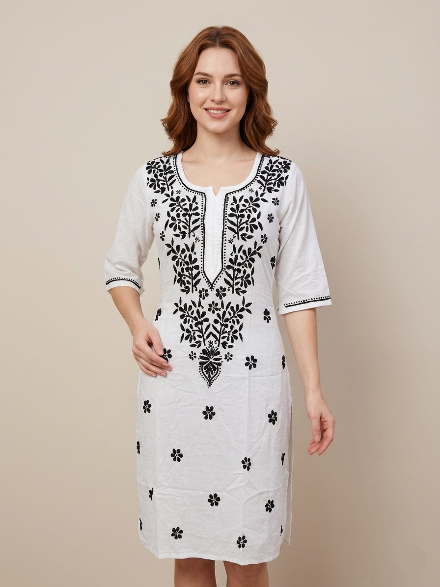 White & Black Rayon Kurti