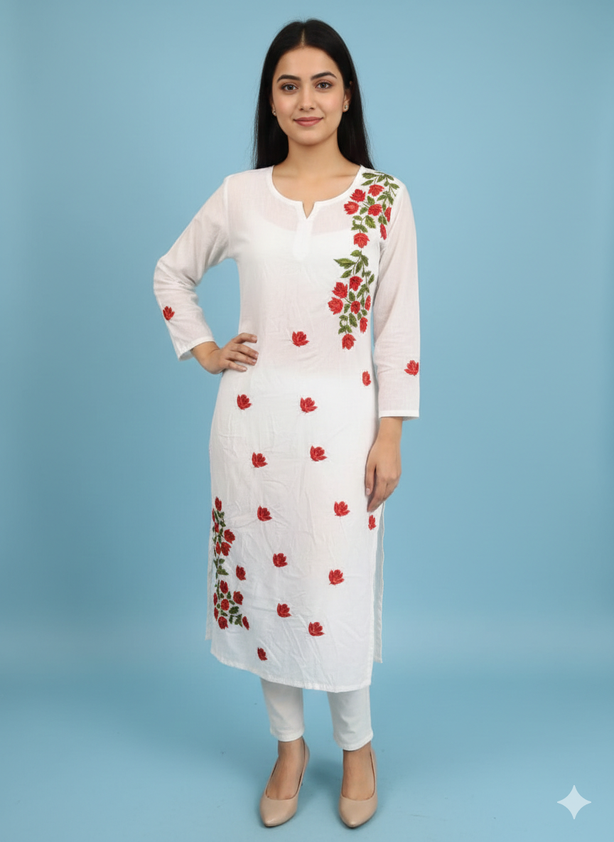 Noori White Rayon Kurti