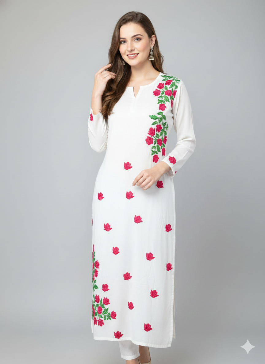 Noori White Rayon Kurti