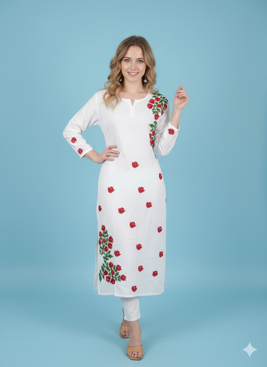 Noori White Rayon Kurti