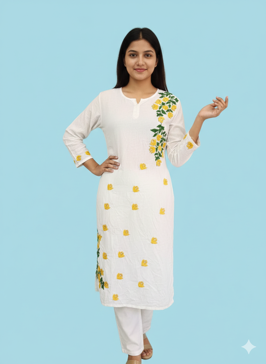 Noori White Rayon Kurti
