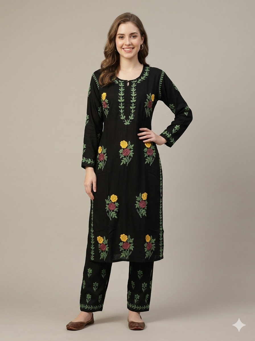 Gulabo Black Rayon Set