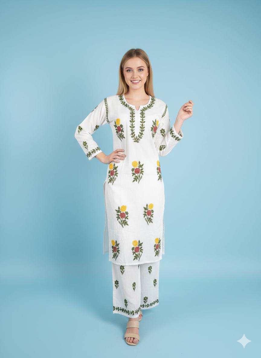 Gulabo White Rayon Set
